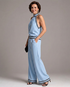 Zephyrine | Mono de pierna ancha con cuello halter y ribete en contraste