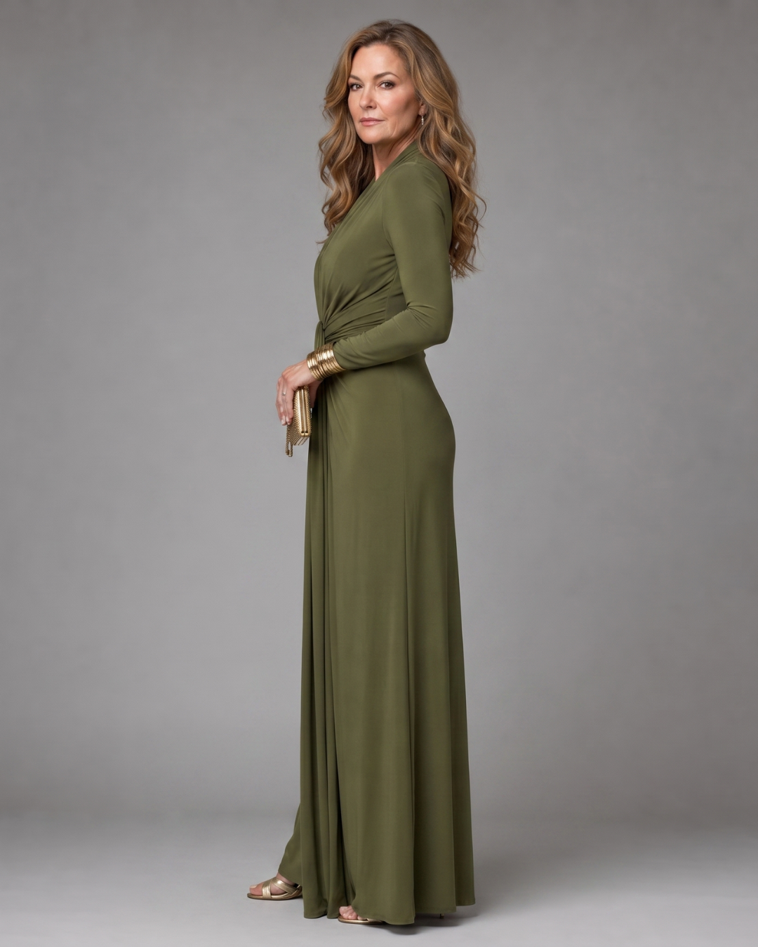 Vimmer | Robe longue à manches longues et décolleté V plongeant drapé