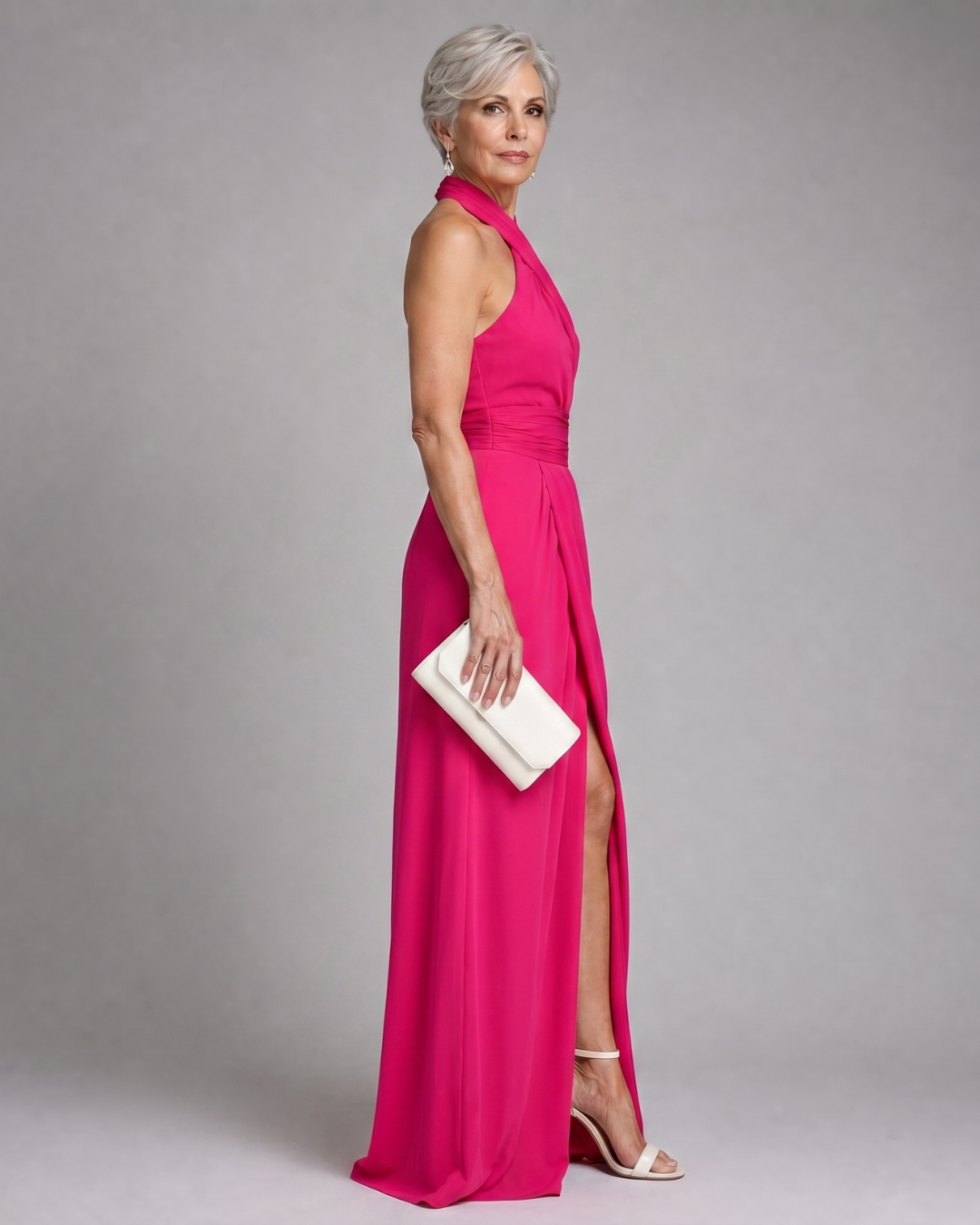 Vaelora | Robe midi à col dos nu croisé, côté drapé et fente