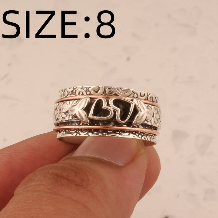 Vintage Style Butterfly Heart Silver Plated Spinner Ring