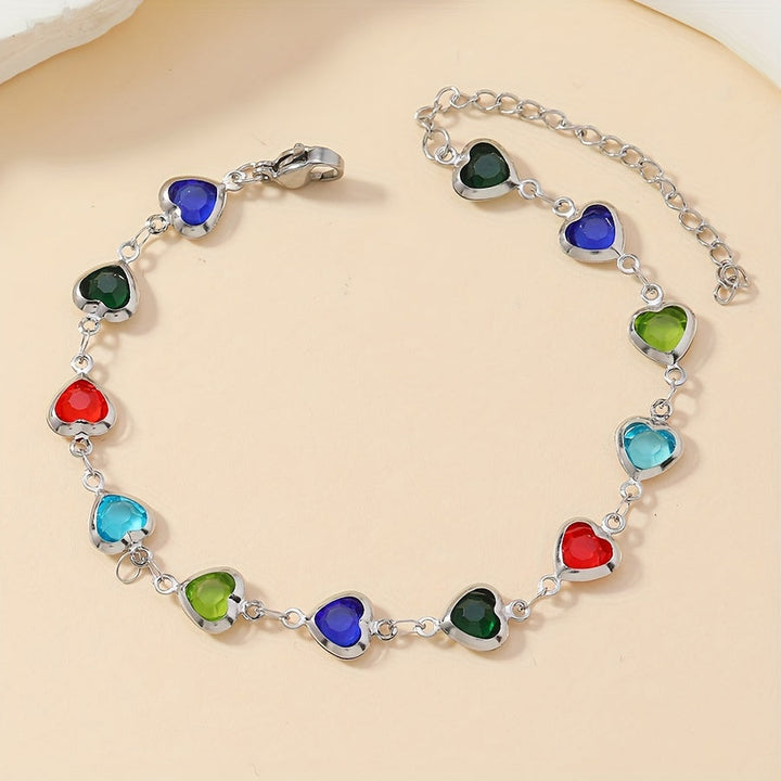 Elegant Stainless Steel Multicolor Heart Link Clutch Bracelet
