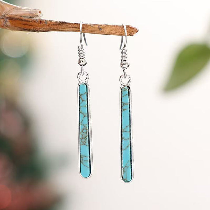 Elegantes Pendientes Colgantes Vintage Chapados en Plata Antigua con Patrón Geométrico de Turquesa