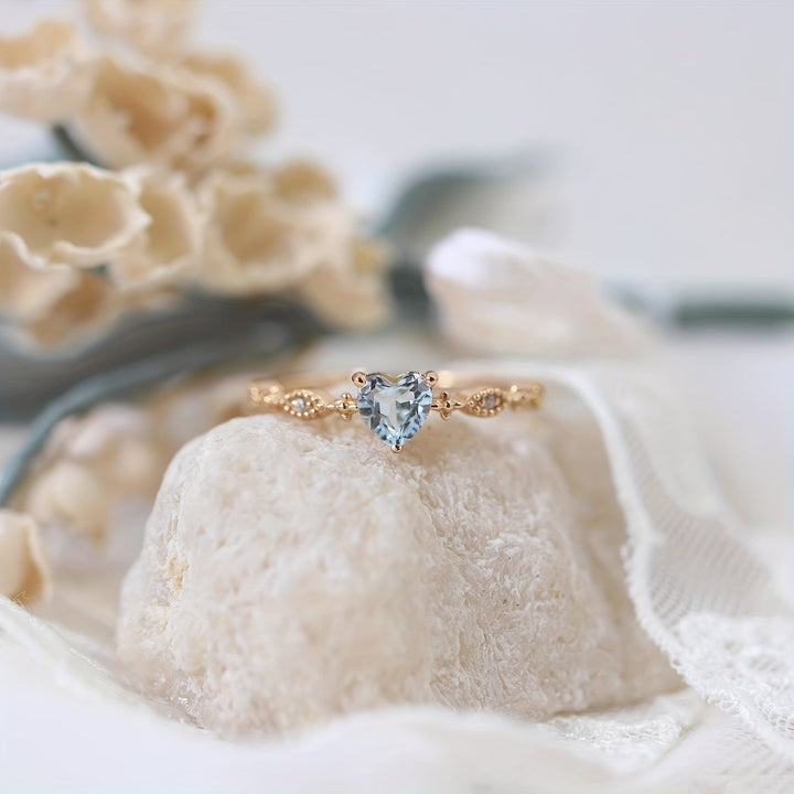 Vintage Minimalist Heart Shaped Zirconia Gold Plated Ring