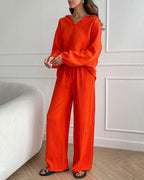 Conjunto casual com decote em V Autumn