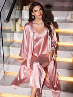 Isabella | Conjunto de ropa de noche de satén de 3 piezas con bata