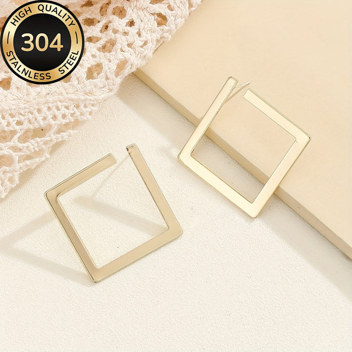 Pendientes Colgantes Minimalistas Cuadrados de Acero Inoxidable Chapado en Oro