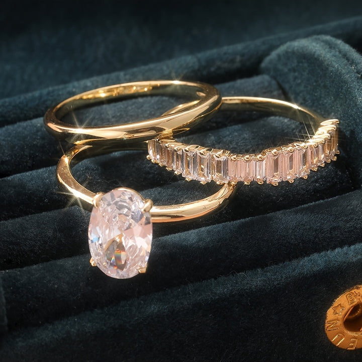 Elegant Vintage Sparkling Zirconia Stacked Rings Set