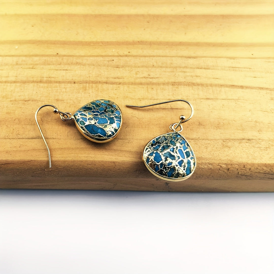 Pendientes bohemios de lágrima con mosaico de turquesa