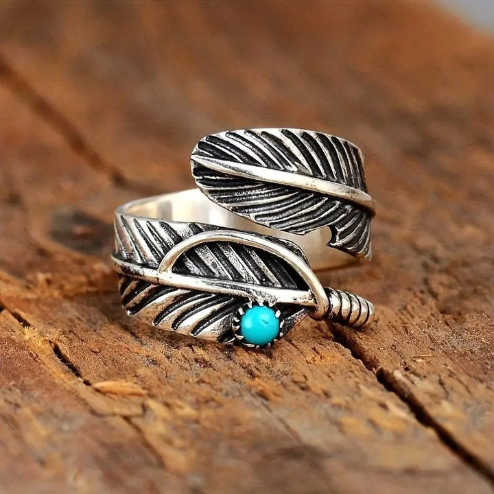Boho Feather Turquoise Sterling Silver Ring