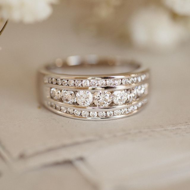 Vintage Triple Row Zirconia Layered Silver Plated Ring