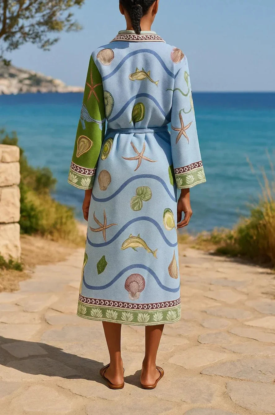 Sandra | Vestido chemise midi de sarja estampada com cinto