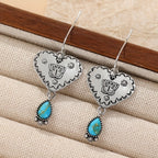 Brincos artesanais boho de prata com coração de turquesa e borboleta