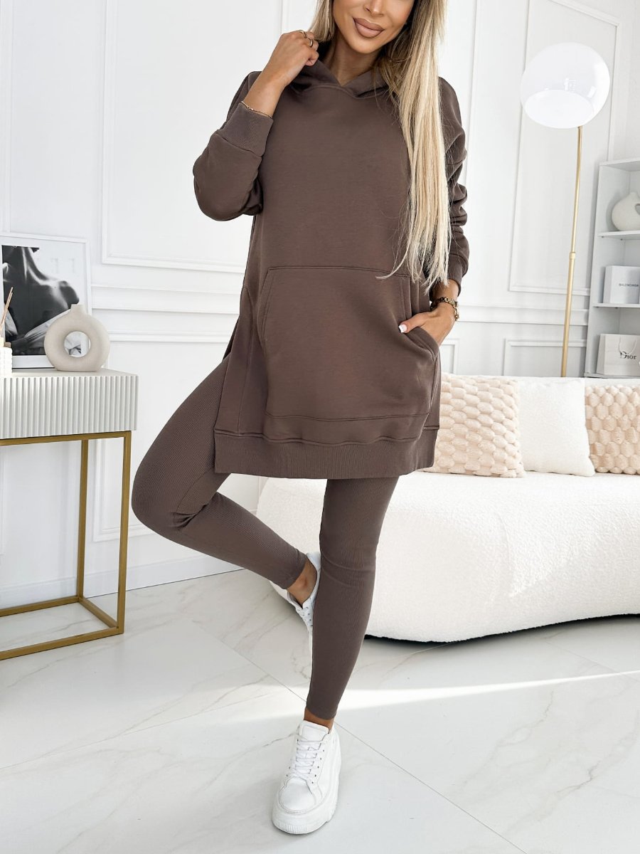 Conjunto Moletom com Capuz Cor Sólida e Leggings Forradas Sienna