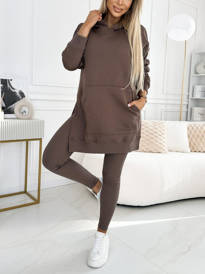 Conjunto Moletom com Capuz Cor Sólida e Leggings Forradas Sienna