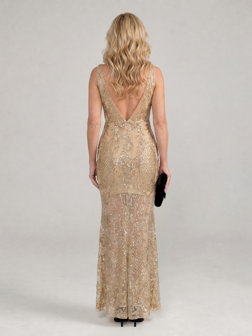 Sirea | Robe midi sans manches à sequins et empiècement transparent