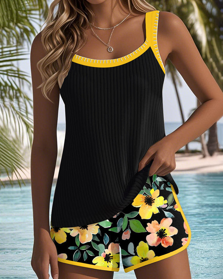 Federica - Conjunto de tankini con shorts acanalados