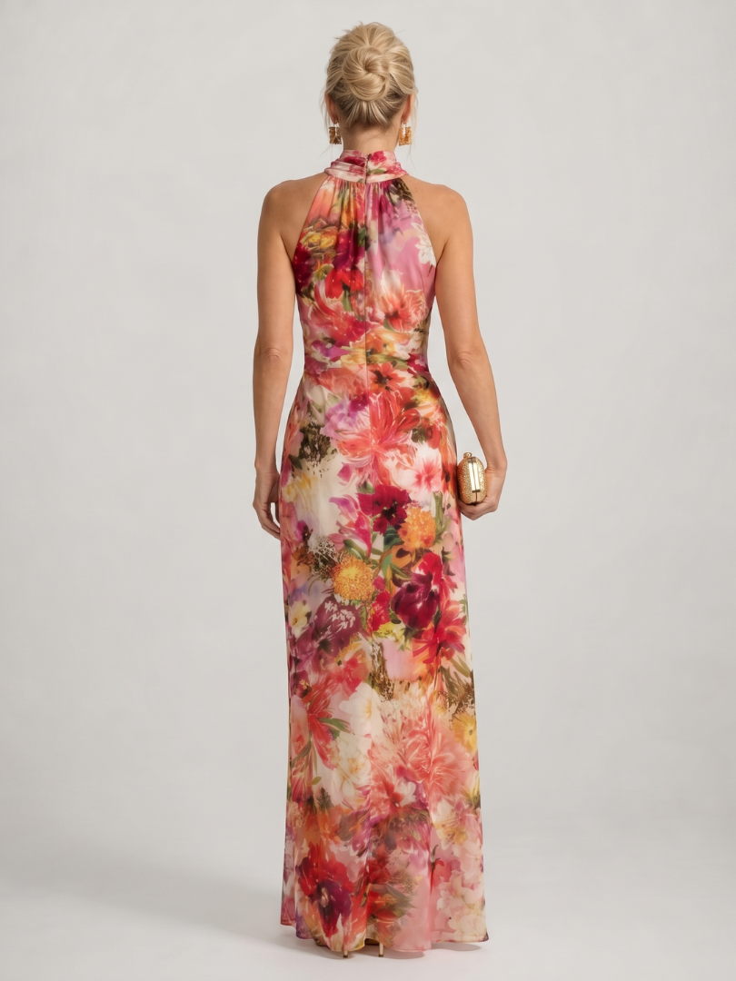 Elisabetta | Robe longue à imprimé floral et encolure dos nu