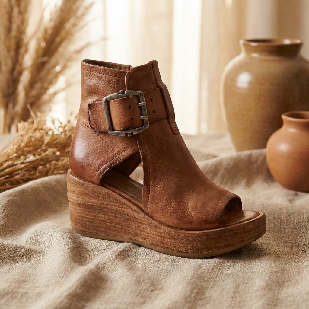Botines de cuña abierta modernos Celeste