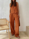 Traje de pantalón de pierna ancha plisado con escote en V Lila