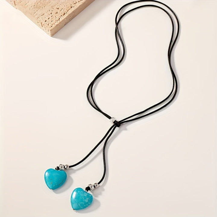 Conjunto vintage bohemio de collar y pendientes con corazón de turquesa  