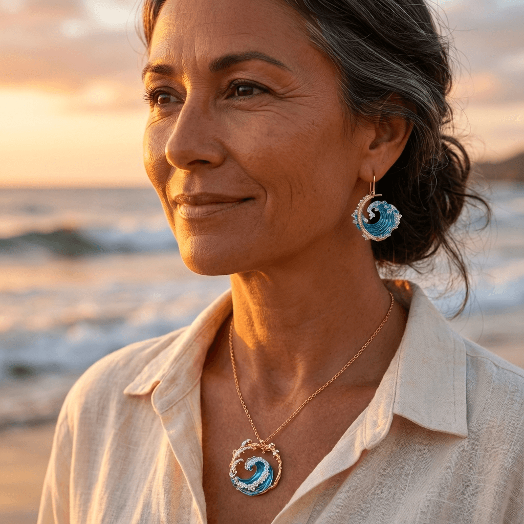 Collar de oro Juramento del Océano con pendientes de regalo – Oferta por tiempo limitado