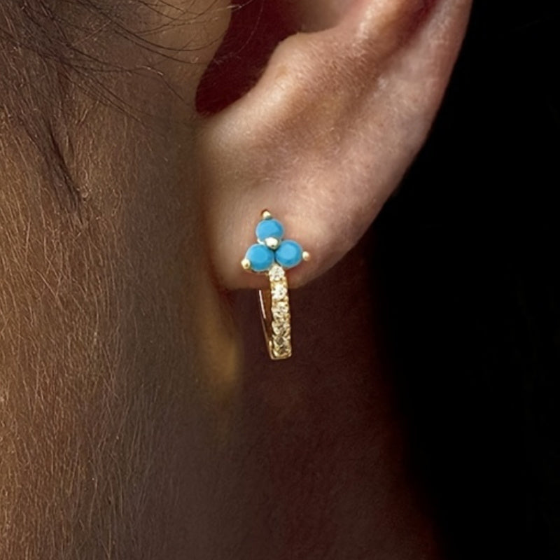 Pendientes retro bohemios de aro azul con circonia sintética