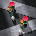 Pendientes colgantes florales con esmalte verde y lágrima de jade