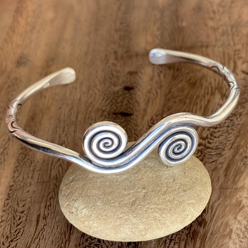Vintage Gold White Plated Spiral Cuff Bangle Bracelet