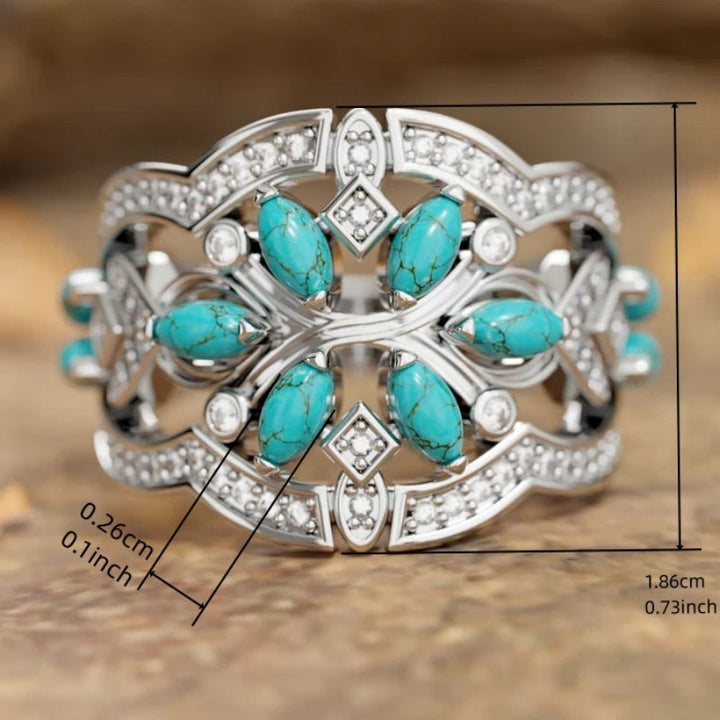 Vintage Boho Turquoise Flowers Vines Ring