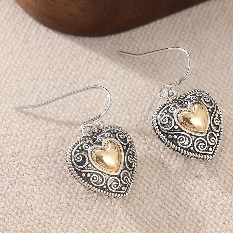Pendientes colgantes vintage en forma de corazón con filigrana  