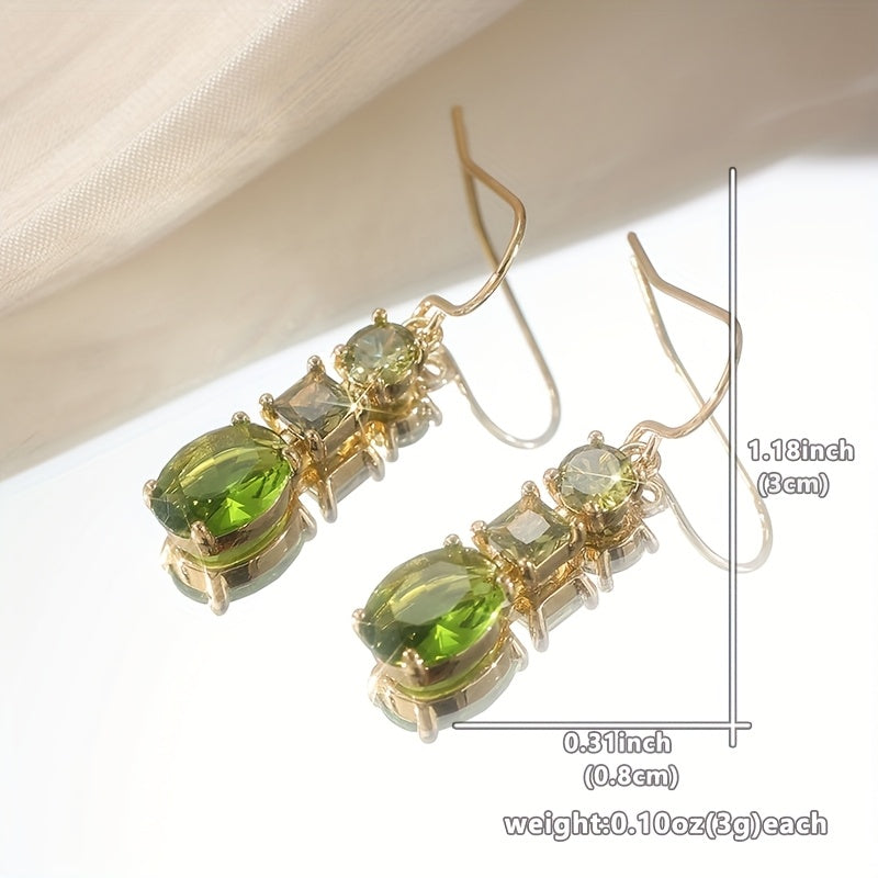 Pendientes geométricos vintage bohemios con circonita verde  