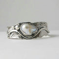 Vintage Wave Design White Stone Silver Plated Ring