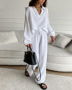 Conjunto casual com decote em V Autumn