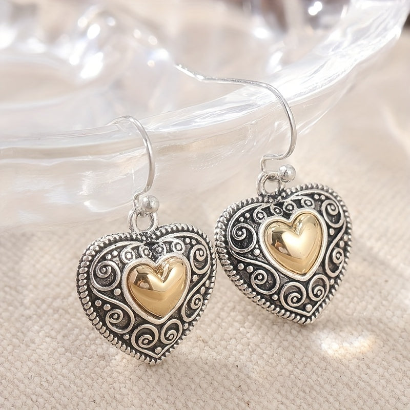 Pendientes colgantes vintage en forma de corazón con filigrana  