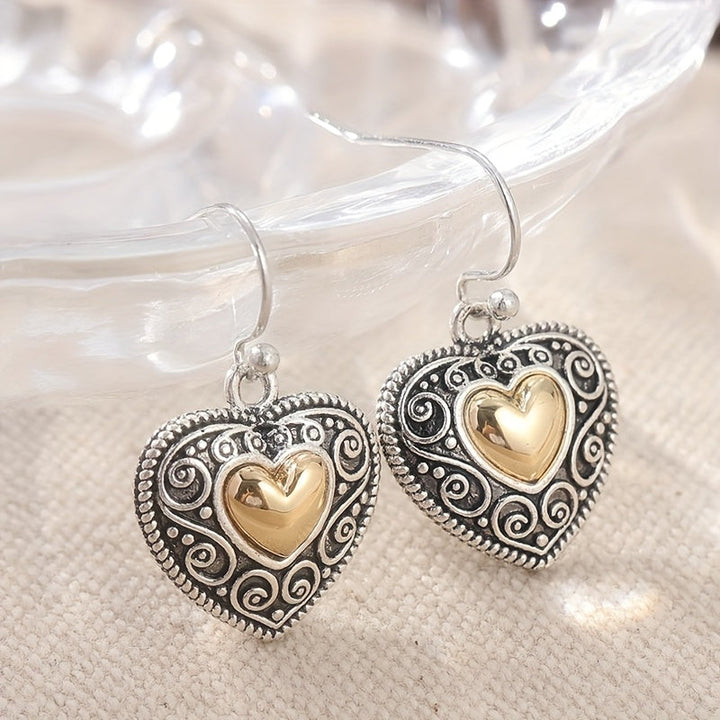 Pendientes colgantes vintage en forma de corazón con filigrana  
