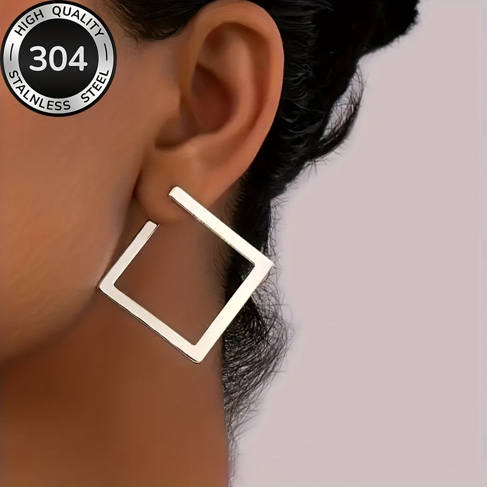 Pendientes Colgantes Minimalistas Cuadrados de Acero Inoxidable Chapado en Oro