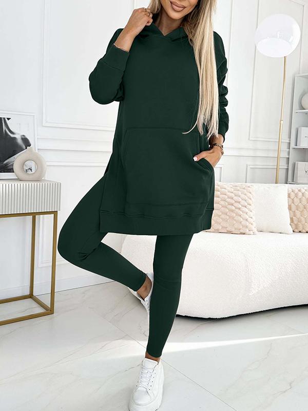 Conjunto Moletom com Capuz Cor Sólida e Leggings Forradas Sienna