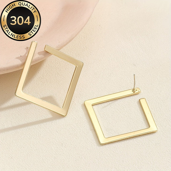 Pendientes Colgantes Minimalistas Cuadrados de Acero Inoxidable Chapado en Oro