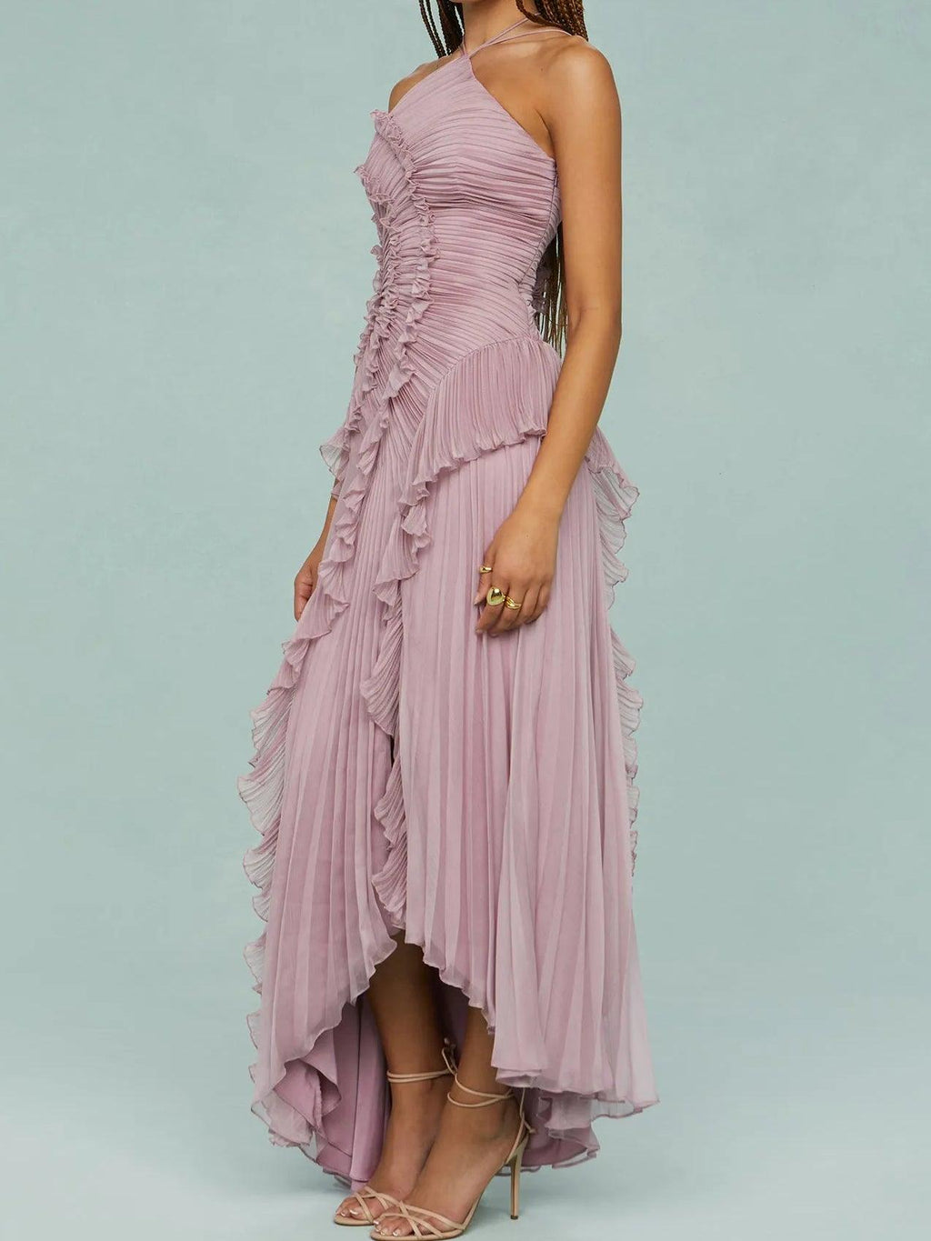 Ruth | Vestido largo con tirantes, plisados y aberturas