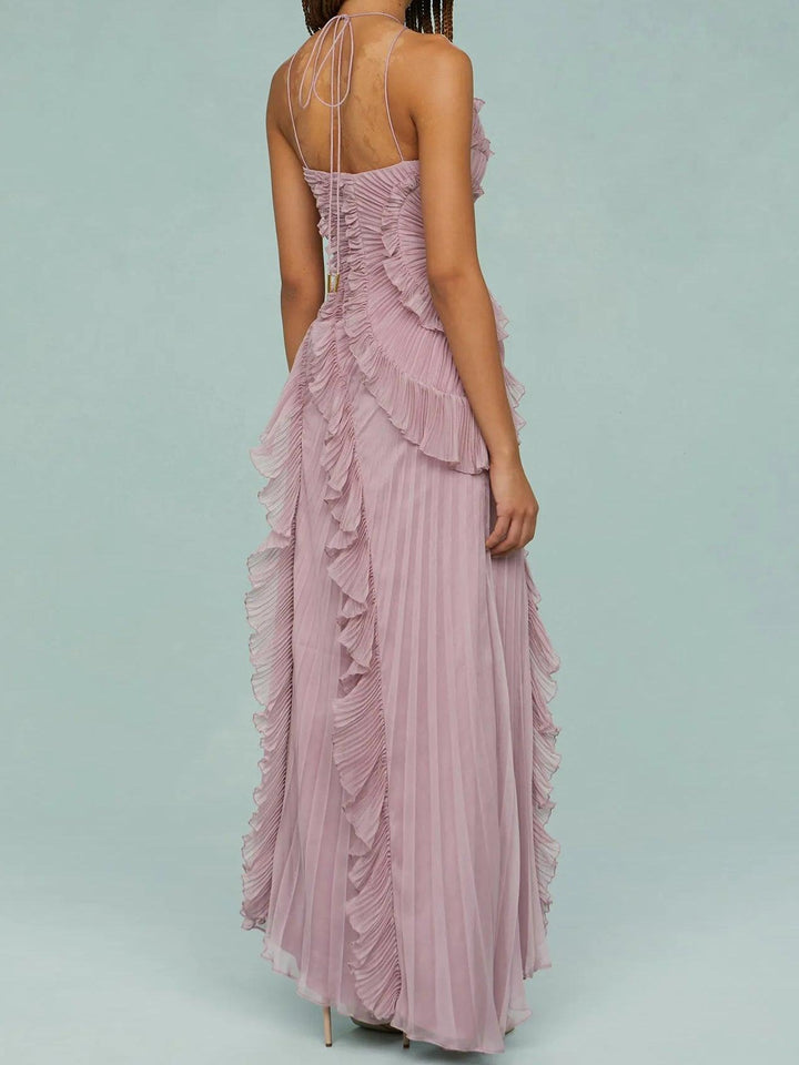 Ruth | Vestido largo plisado con tirantes y aberturas