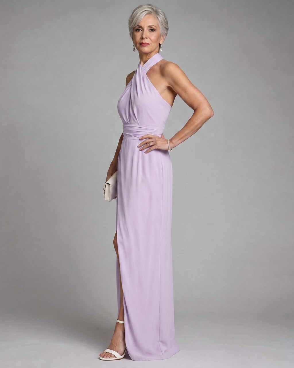 Vaelora | Robe midi à col dos nu croisé, côté drapé et fente
