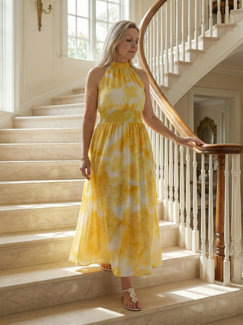 Sylin | Robe midi froncée à col licou
