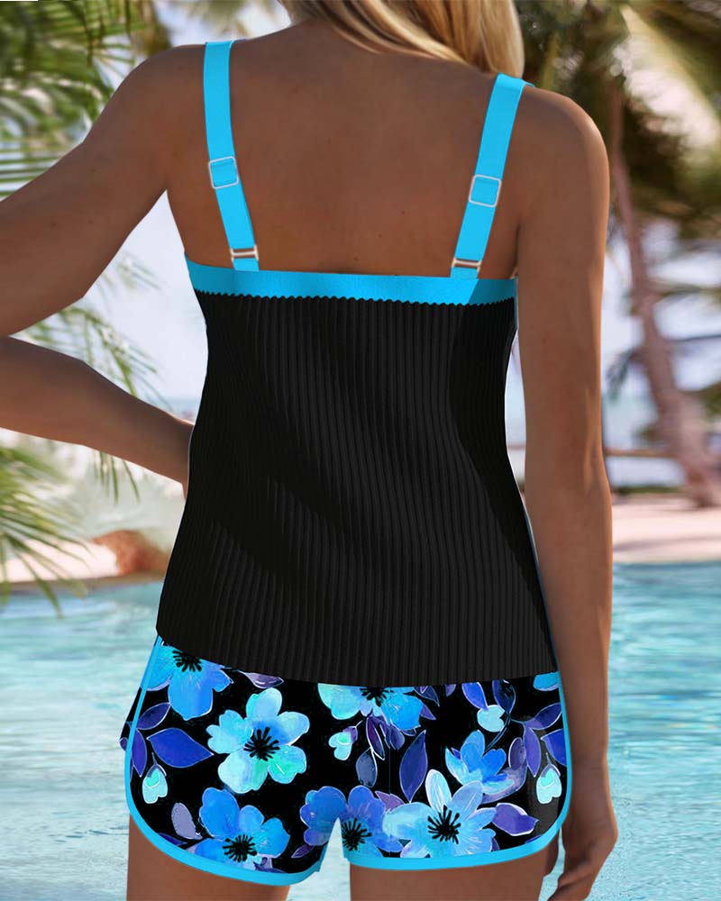 Federica - Conjunto de tankini con shorts acanalados
