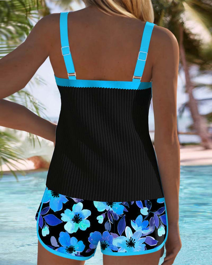 Federica - Conjunto de tankini con shorts acanalados