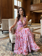 Nori | Robe longue à fleurs, encolure dos nu et corsage froncé
