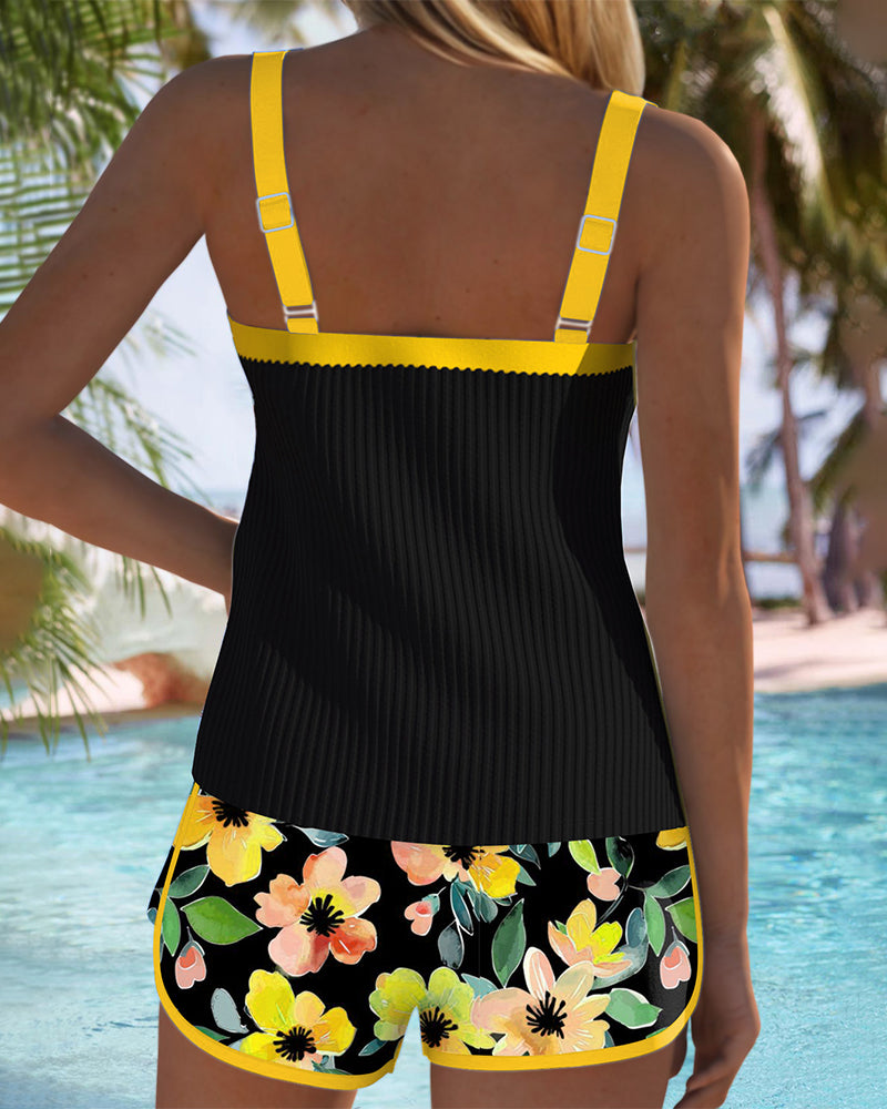 Federica - Conjunto de tankini con shorts acanalados
