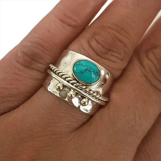 Elegant Turquoise Wide Band Ring