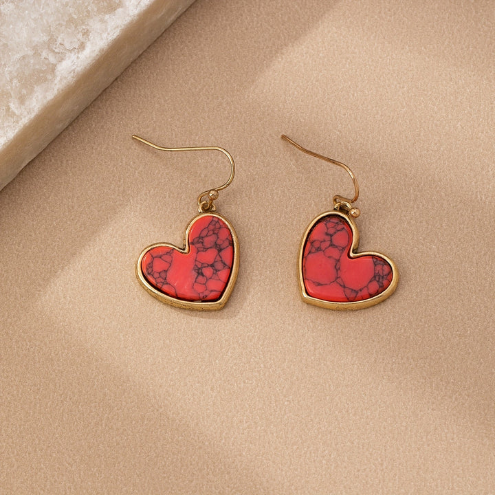Pendientes Bohemios Minimalistas de Corazón de Turquesa Natural