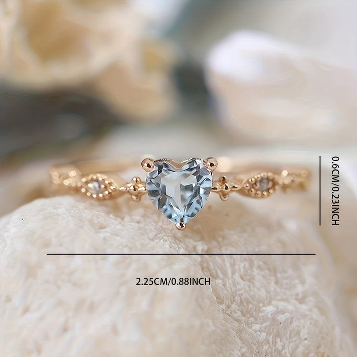Vintage Minimalist Heart Shaped Zirconia Gold Plated Ring