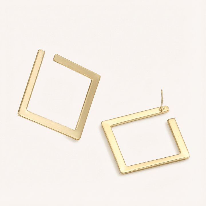 Pendientes Colgantes Minimalistas Cuadrados de Acero Inoxidable Chapado en Oro